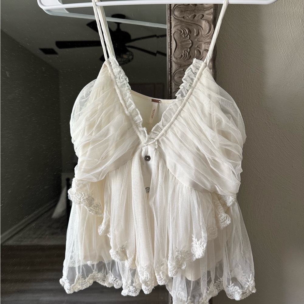 Free People Cream Sheer Lace top